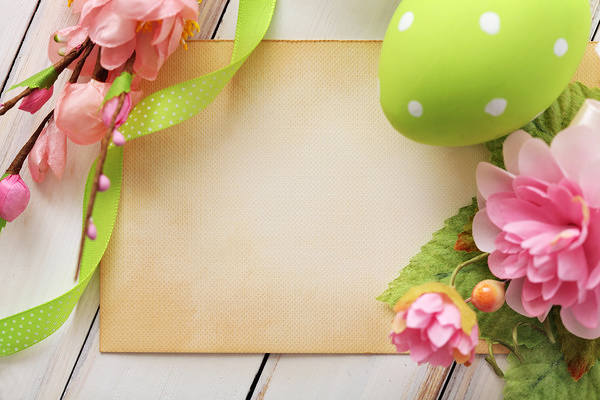 This jpeg image - Easter Background with Green Egg and Flowers, is available for free download