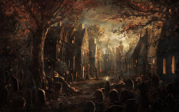 This jpeg image - Halloween Graveyard City Background, is available for free download