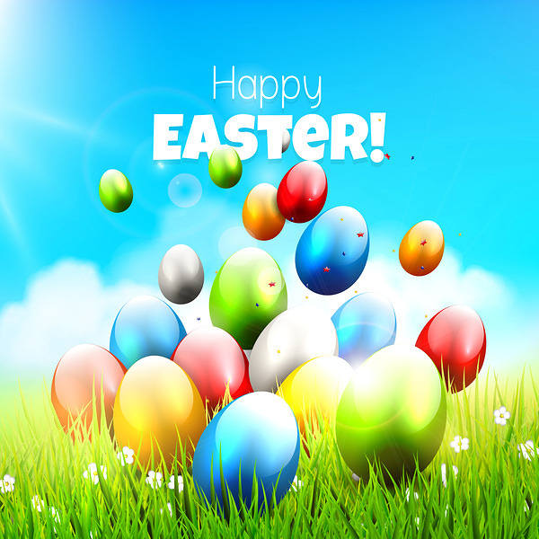 This jpeg image - Happy Easter Grass Background with Eggs, is available for free download