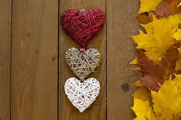 This jpeg image - Hearts and Autumn Leaves Background, is available for free download