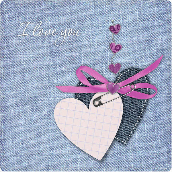 This jpeg image - Jeans Background with Hearts I Love you, is available for free download