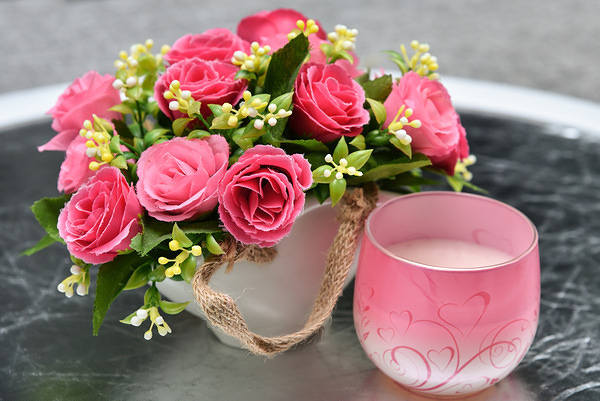This jpeg image - Pink Flowers and Candle Background, is available for free download