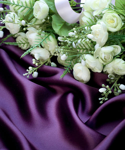 This jpeg image - Purple Satin with White Flowers Background, is available for free download
