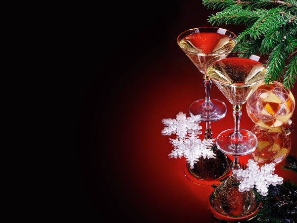 This jpeg image - Red Christmas Background with Champagne Flutes, is available for free download
