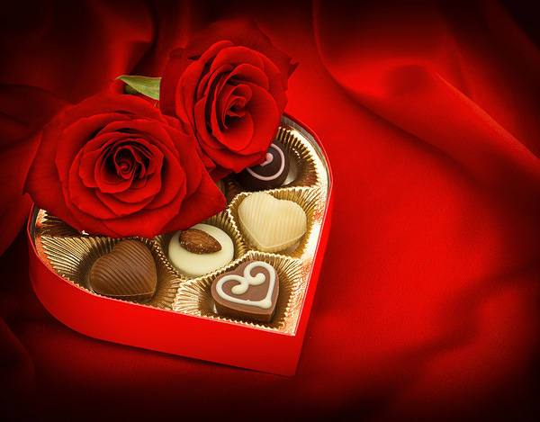 This jpeg image - Red Romantic Background with Roses and Chocolates, is available for free download