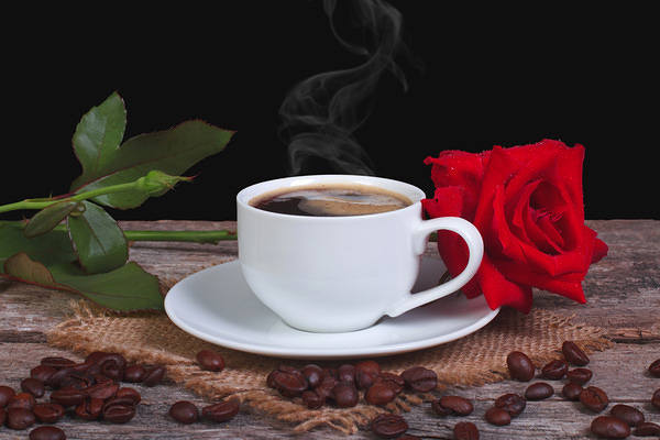This jpeg image - Red Rose and Coffee Background, is available for free download