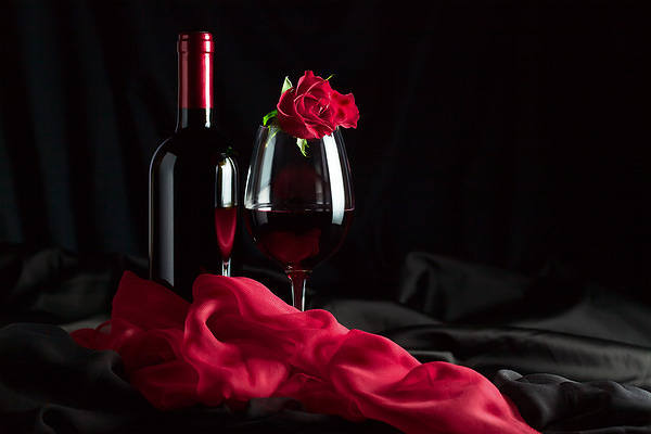 This jpeg image - Red and Black Satin Background with Wine and Rose, is available for free download