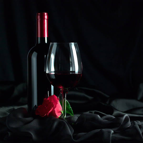 This jpeg image - Romantic Satin Background with Red Rose and Wine, is available for free download