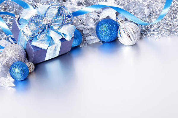 This jpeg image - Silver and Blue Christmas Background with Gift, is available for free download