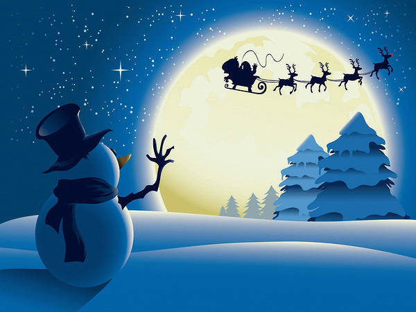 This jpeg image - Snowman and Santa Night Background, is available for free download