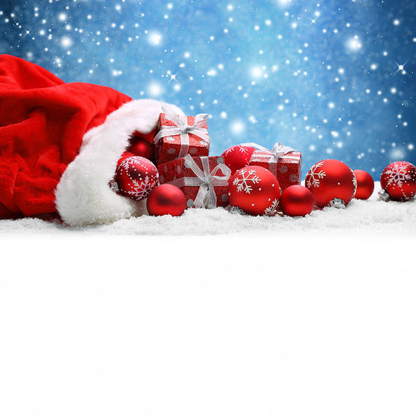 This jpeg image - Snowy Christmas Background with Red Christmas Balls, is available for free download