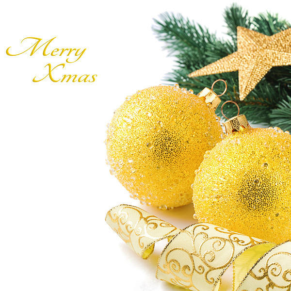 This jpeg image - Snowy Christmas Background with Yellow Christmas Balls, is available for free download