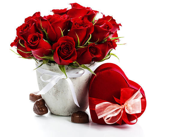 This jpeg image - Vase with Red Roses and Chocolates Background, is available for free download