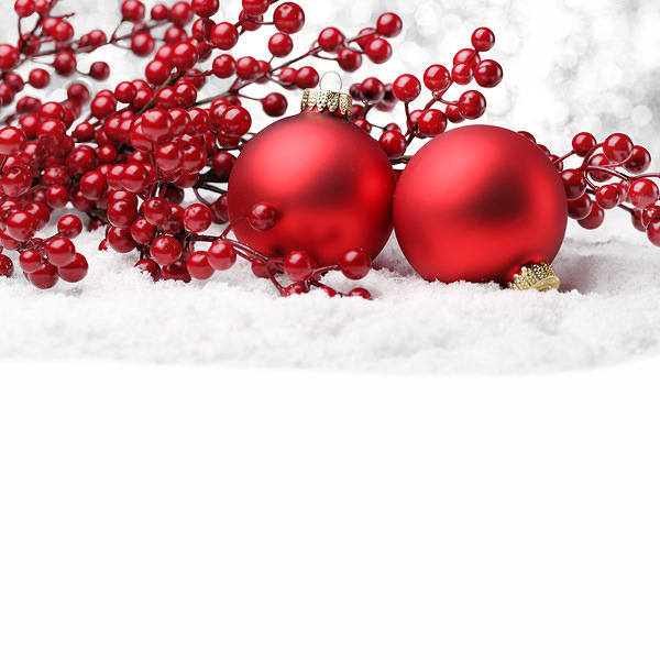 This jpeg image - White Background with Red Christmas Ornaments, is available for free download