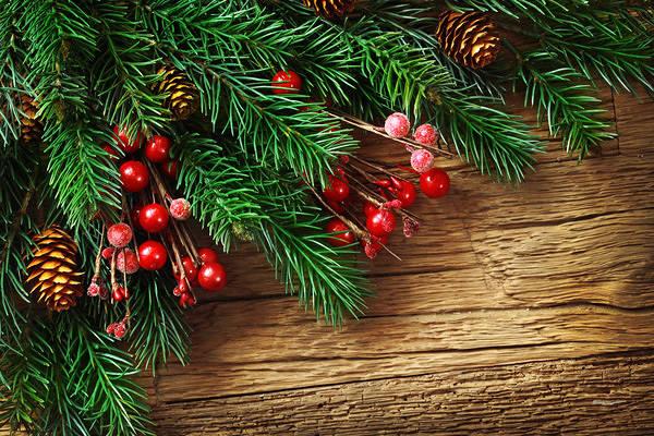 This jpeg image - Wooden Christmas Background with Pine Branches, is available for free download