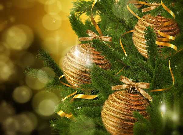 This jpeg image - Yellow Christmas Background with Gold Christmas Balls, is available for free download