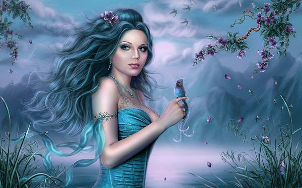 This jpeg image - Beautiful Fantasy Blue Fairy Wallpaper, is available for free download