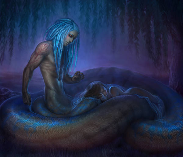 This jpeg image - Beautiful Fantasy Man Snake Wallpaper, is available for free download