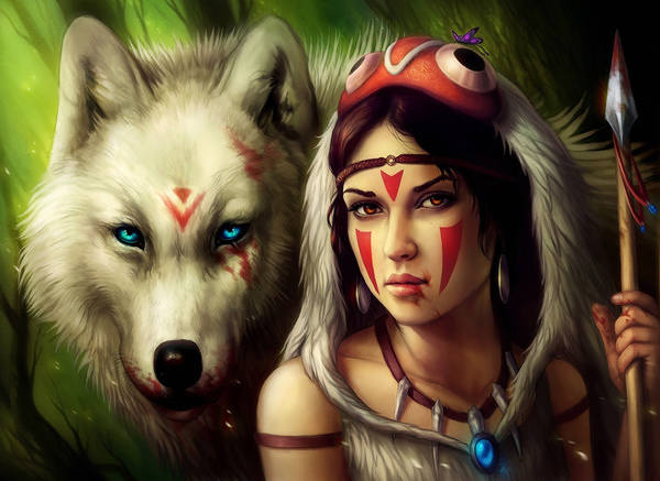 This jpeg image - The Queen of Insects and white Wolf Fantasy Wallpaper, is available for free download
