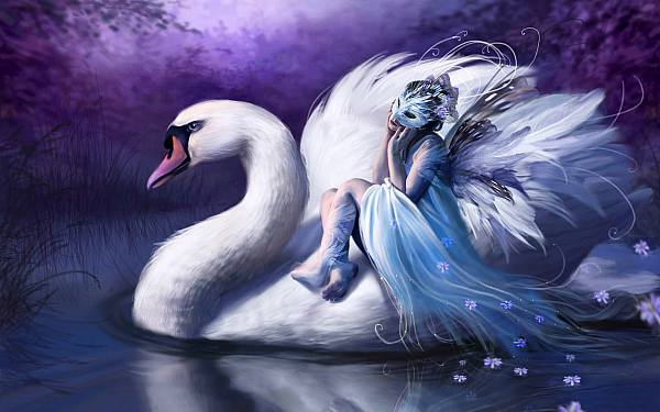 This jpeg image - Woman Riding Swan, is available for free download