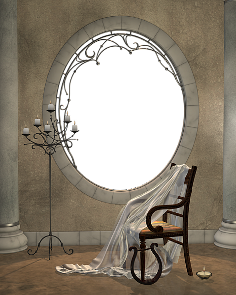 This png image - Beautiful Brown Transparent Frame with Transparent Round Window and Chair, is available for free download
