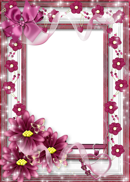 This png image - Beautiful Flower Transparent Frame with Pink Bow, is available for free download