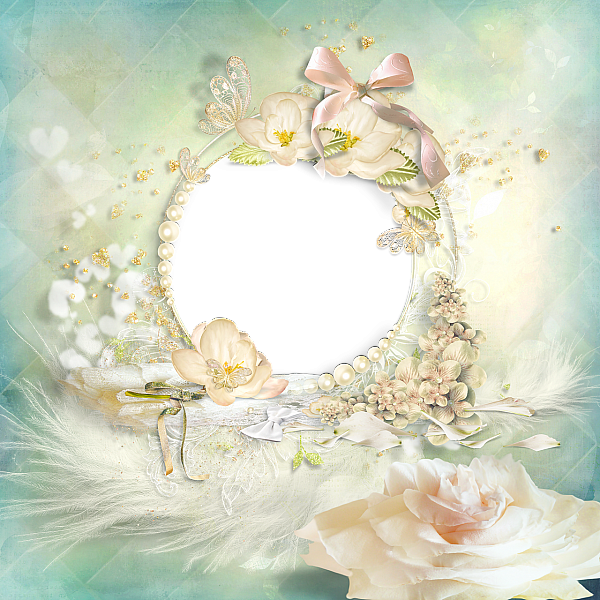 This png image - Beautiful Frame with Flowers Pearls and feathers, is available for free download
