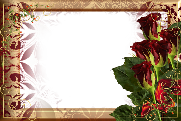 This png image - Beautiful Golden Frame with Red Roses, is available for free download