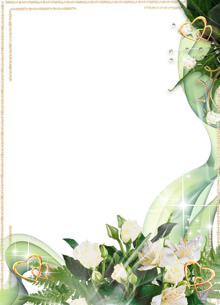 This png image - Beautiful Transparent Photo Frame with White Flowers and Gold Hearts, is available for free download