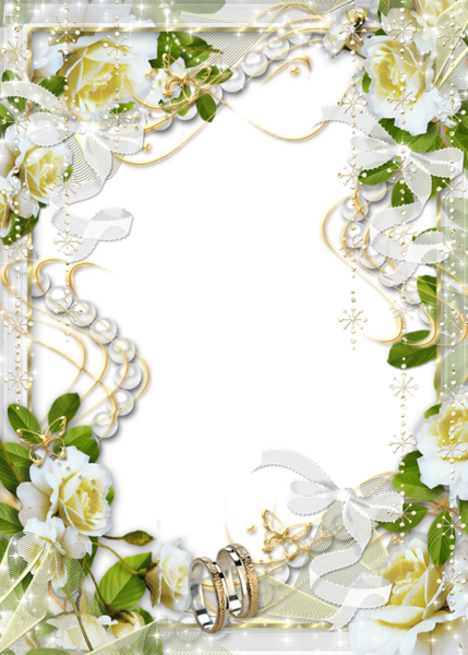 This png image - Beautiful Transparent Soft White Wedding Photo Frame with White Flowers, is available for free download