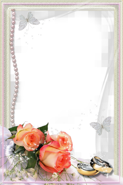 This png image - Beautiful Transparent Wedding Photo Frame with Rings and Roses, is available for free download