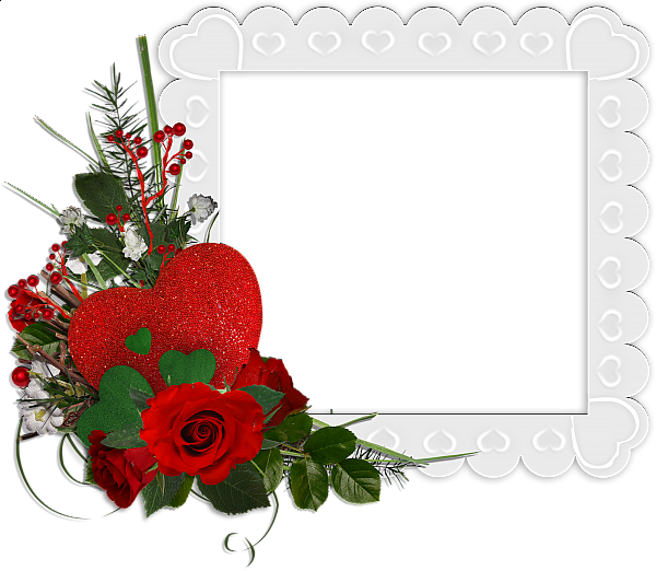 This png image - Beautiful White Transparent Frame with Hearts and Red Roses, is available for free download