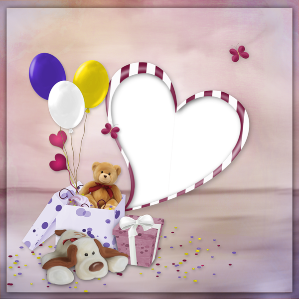 This png image - Birthday Transparent PNG Frame with Gift and Teddy Bear, is available for free download