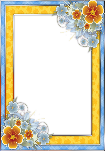 This png image - Blue and Yellow Transparent PNG Frame with Flowers, is available for free download