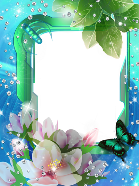 This png image - Blue Green Transparent PNG Photo Frame with Flowers, is available for free download