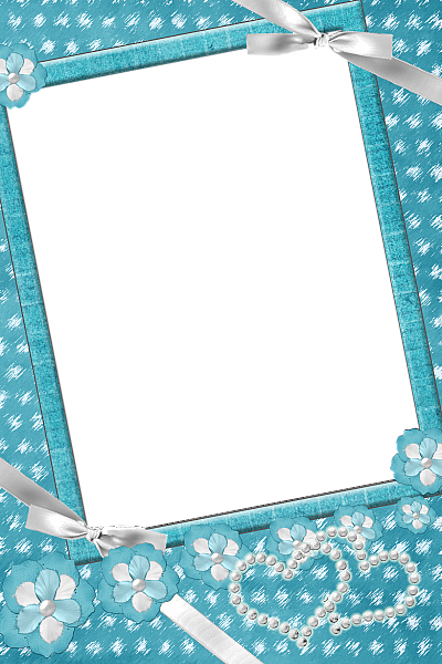 Blue Transparent Frame with Flowers and Pearls | Gallery Yopriceville