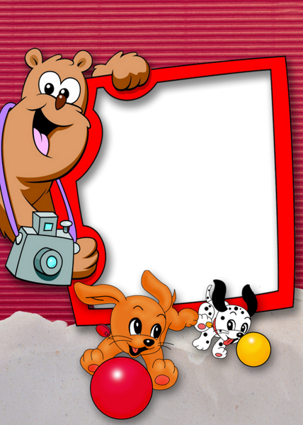 This png image - Cute Kids Red Transparent Frame with Puppies, is available for free download