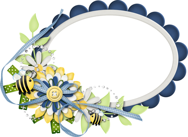 This png image - Cute Large Design Dark Blue Transparent Frame with Bee, is available for free download