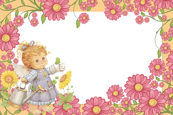 This png image - Cute Little Angel with Flowers PNG Frame, is available for free download