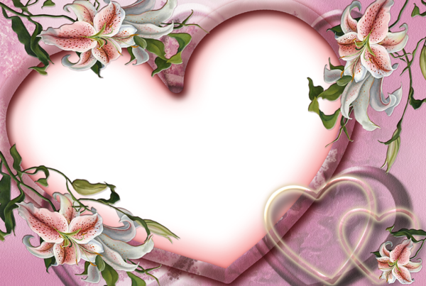 Cute Pink Heart Transparent Photo Frame with Flowers | Gallery