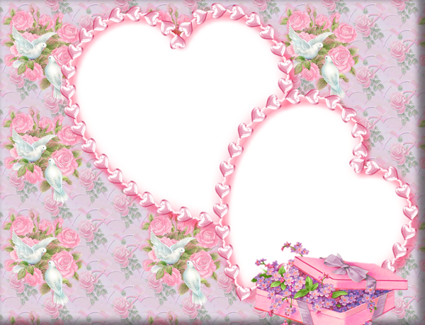 This png image - Cute Pink PNG Photo Frame with Doves, is available for free download