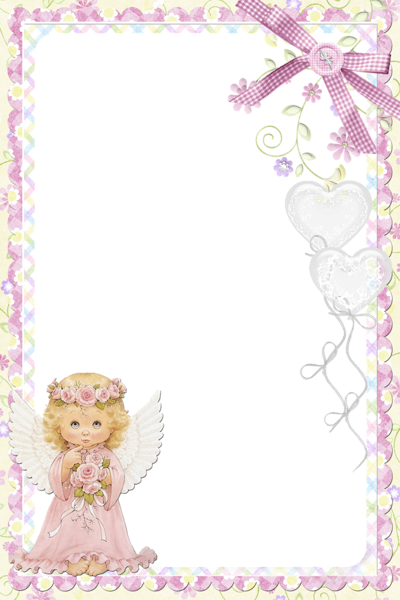 This png image - Cute Soft Pink PNG Frame with Angel, is available for free download