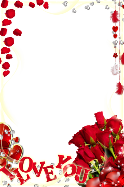 This png image - Cute Transparent Photo Frame with Roses Love You, is available for free download