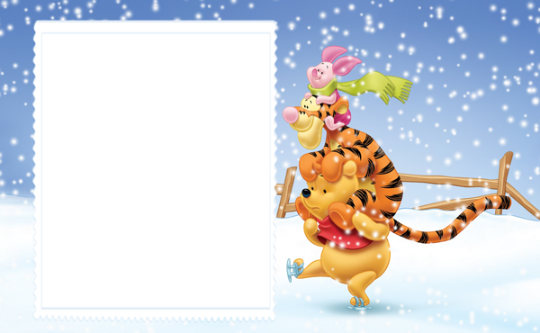 This png image - Cute Winter Kids Frame with Winnie the Pooh and Friends, is available for free download