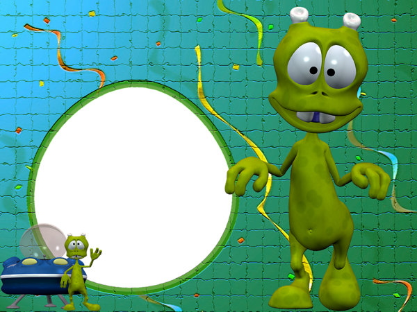 This png image - Disco Alien Kids Green Puzzle Transparent Photo Frame, is available for free download