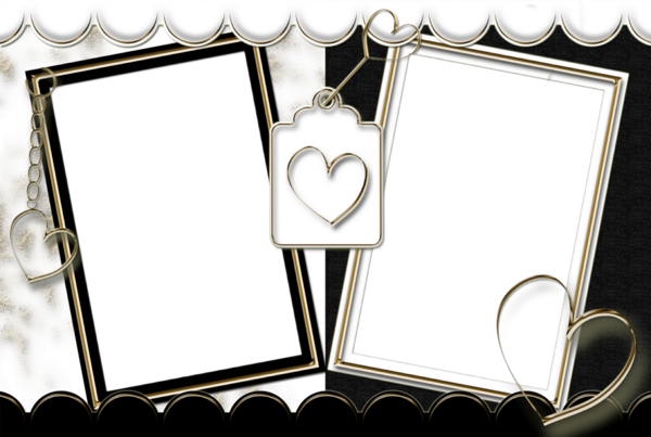 This png image - Double Transparent Frame Black and White with Hearts, is available for free download