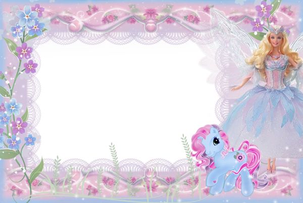 This png image - Girls Kids Transparent Frame with Barbie and Pony, is available for free download