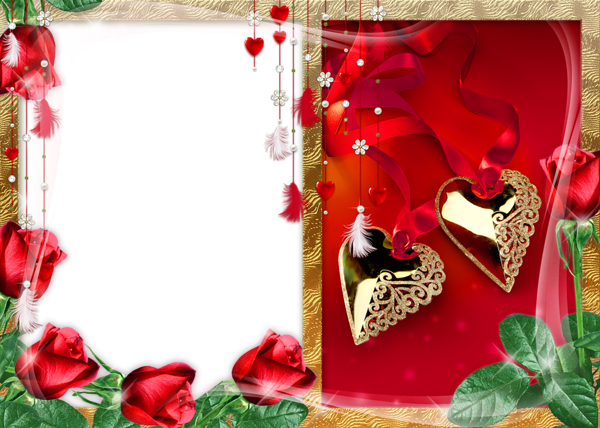 This png image - Gold Hearts with Roses PNG Photo Frame, is available for free download