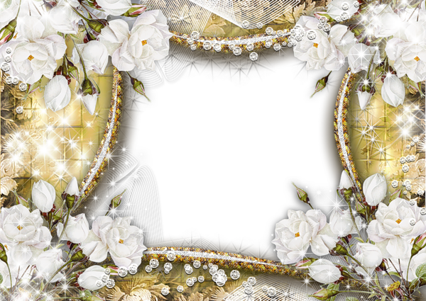 This png image - Gold PNG Transparent Frame with White Roses, is available for free download
