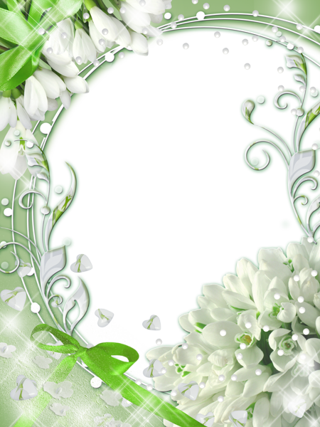 This png image - Green-PNG Photo Frame with Snowdrops, is available for free download